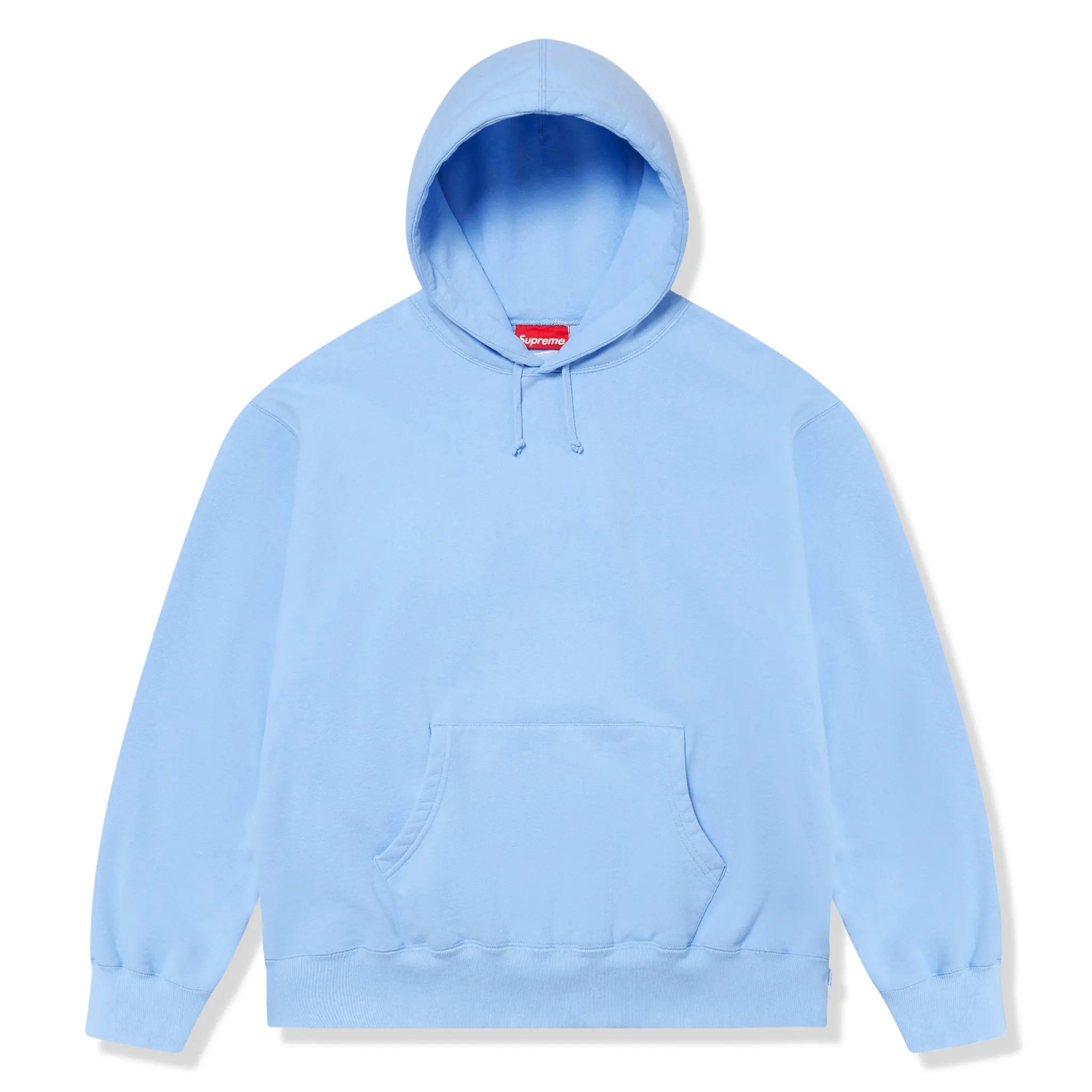 Front View of Supreme Satin Appliqué Light Blue Hoodie & Sweatpants (FW24) FW24SW37 LIGHT BLUE | FW24P48 LIGHT BLUE